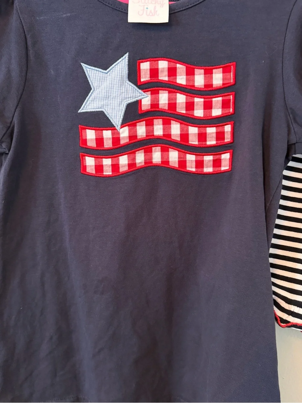 Stitchy Fish Navy Star & Stripe Set with Navy/White Striped Shorts
